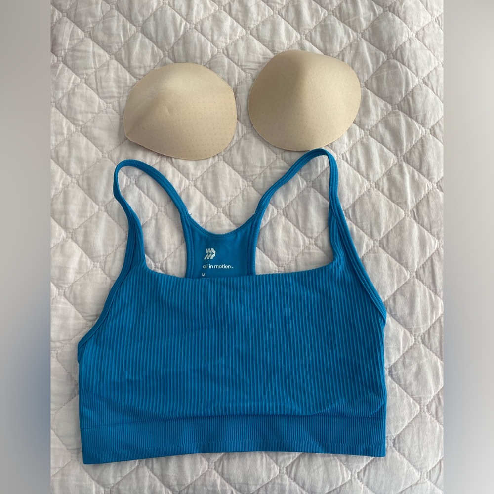 all in motion Teal Ribbed Racerback Sports Bra with Removable Beige Pads